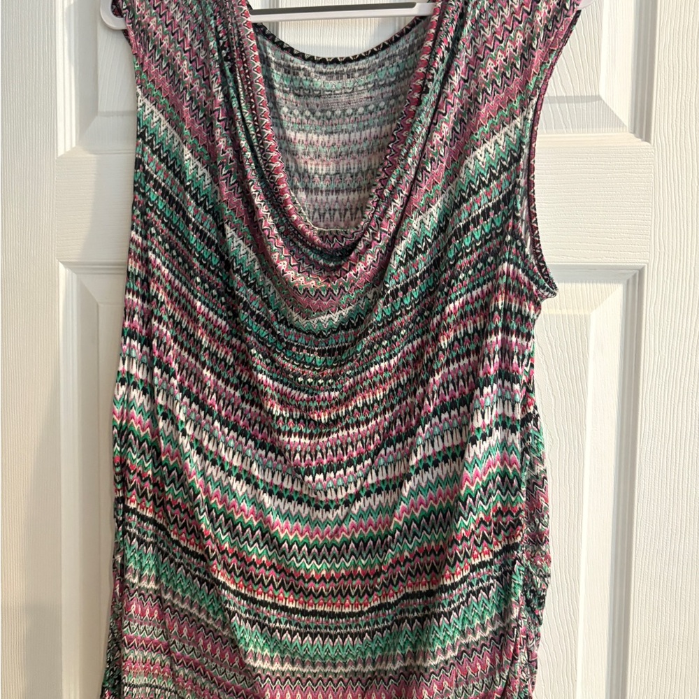 Lane Bryant Pink and Black Draped Tank Blouse